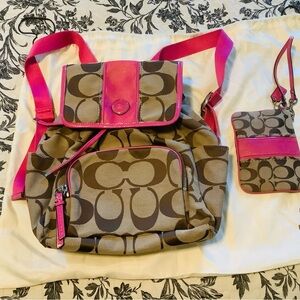 Coach logo backpack and wristlet